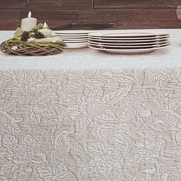 Envogue Shabby Chic Birds Flowers Embossed Jacquard Tablecloth Ivory 60x84Oblong - Picture 5 of 11